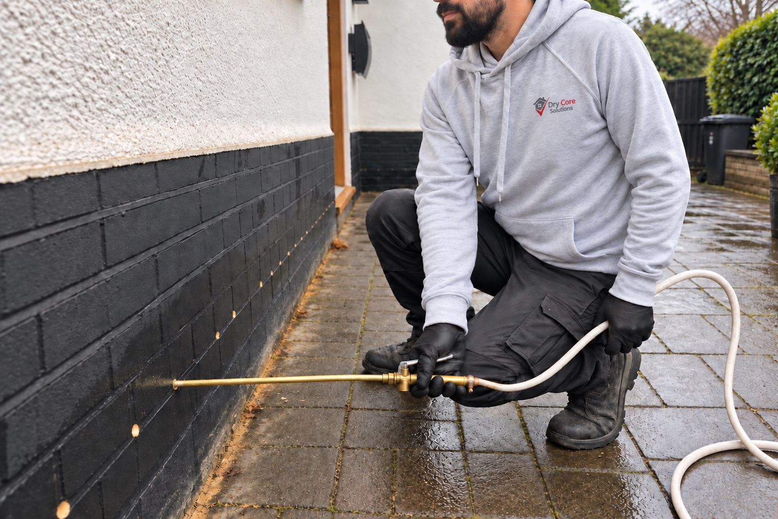 Dry Core Solutions damp proofing work on an exterior wall