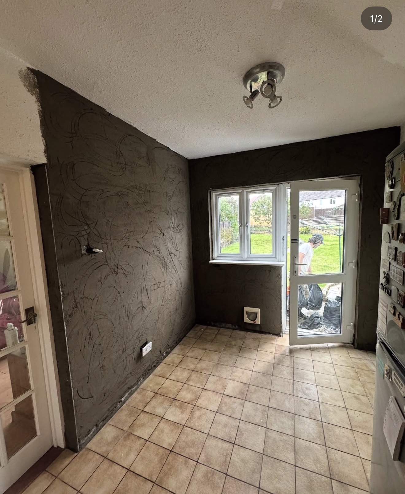 Kitchen wall treatment in progress
